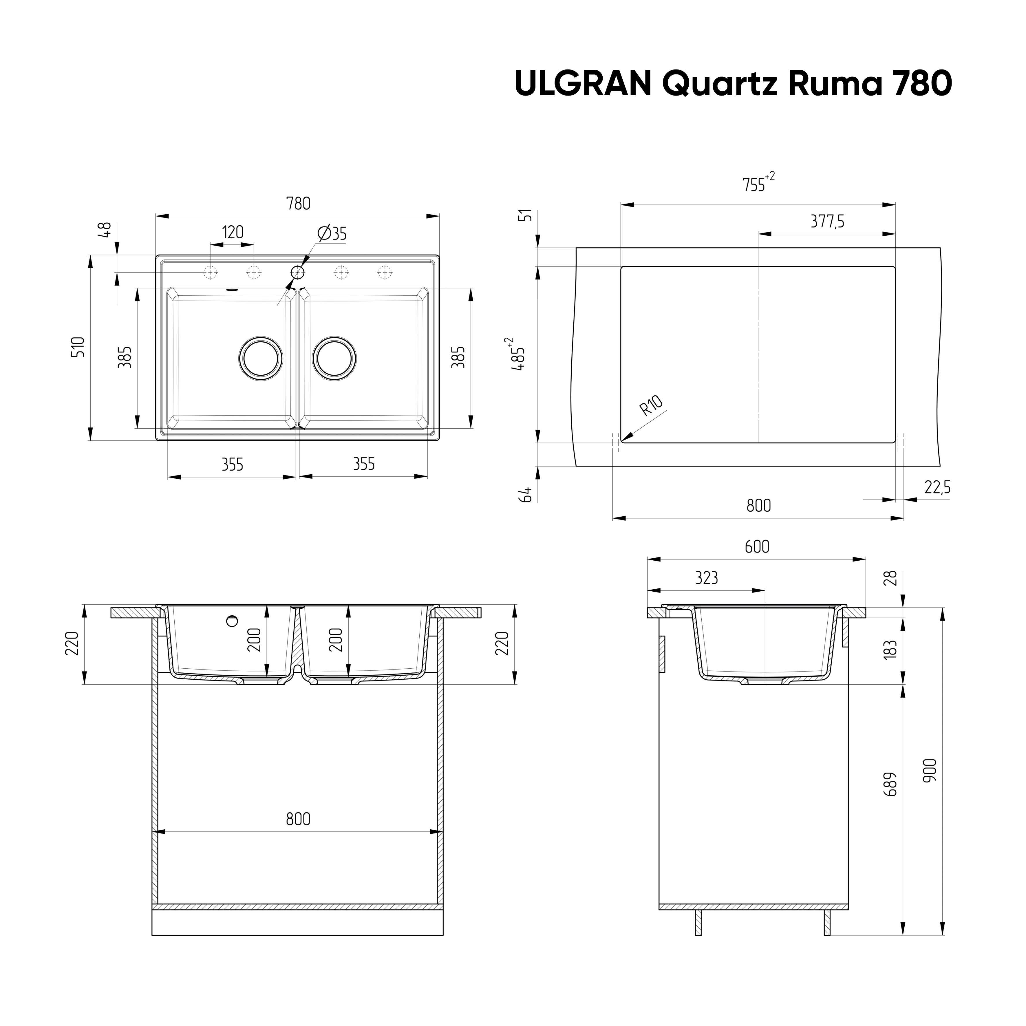 Мойка Ulgran QUARTZ Ruma U780-07 Уголь