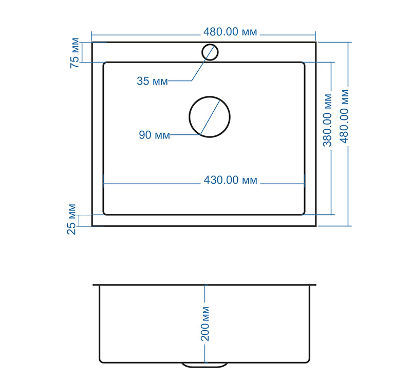 48*48 HONEY Металлическая мойка AMALET ГРАФИТ
