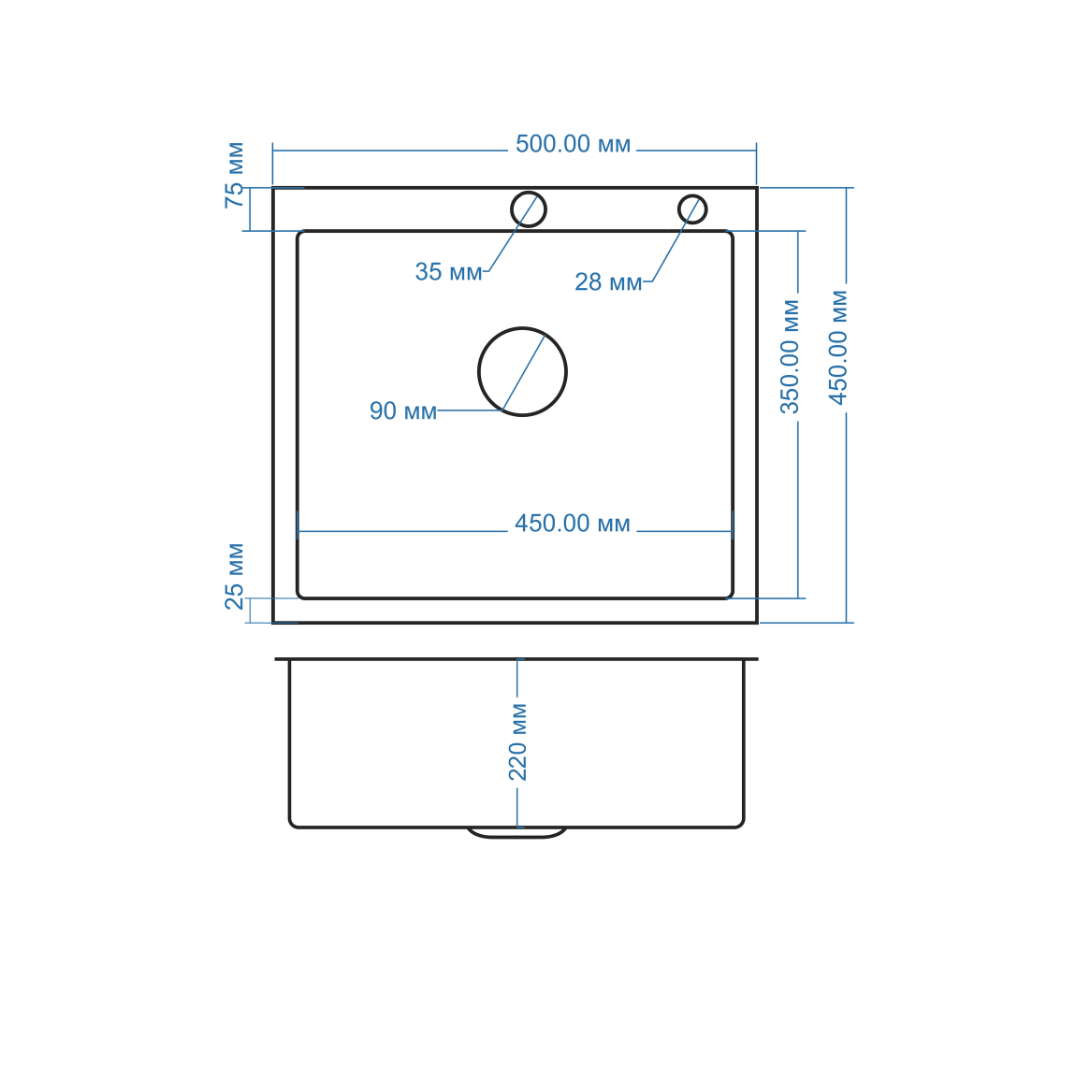 50х45 Металлическая мойка сатин AMALET