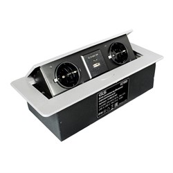 11.800.02.045 Блок розеток выдвижной горизонт,корп.белый,2роз.EURO черн,USB A+USB C с быстр.заряд.QC