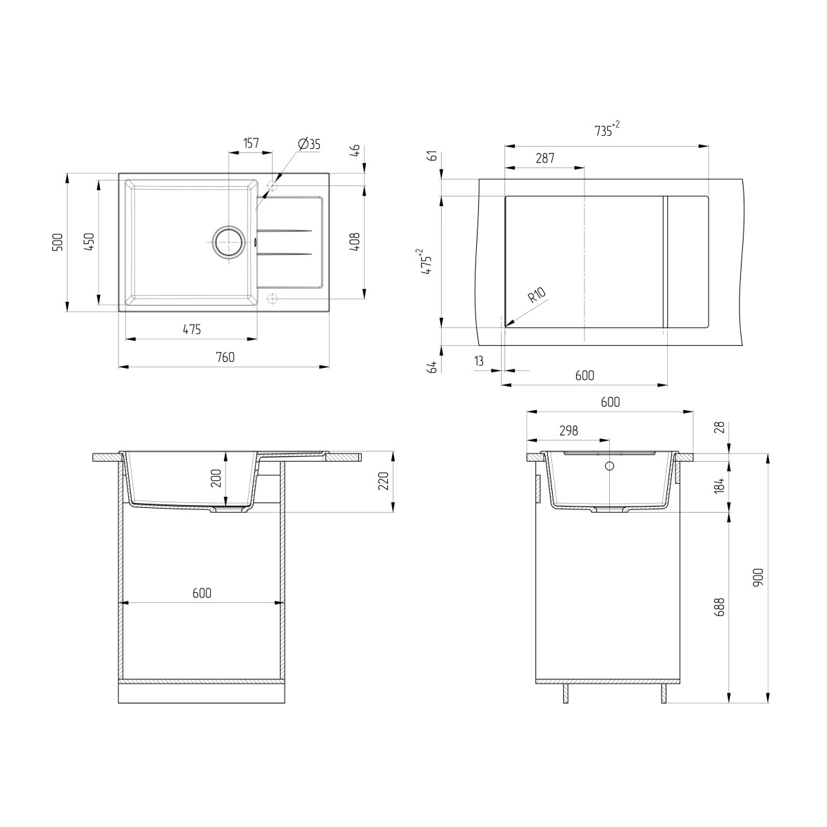 Мойка Ulgran Антрацит