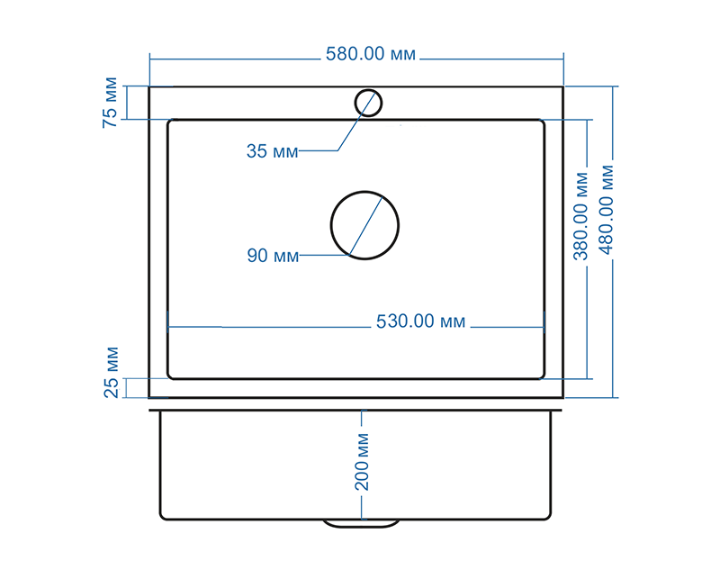 58х48 Металлическая мойка графит AMALET