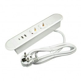 11.800.02.039 Встраиваемый блок розеток OPTIMA белый,2хEU,250В 10А,2хUSB A+USBC 5В,3А,с нажим. выкл.