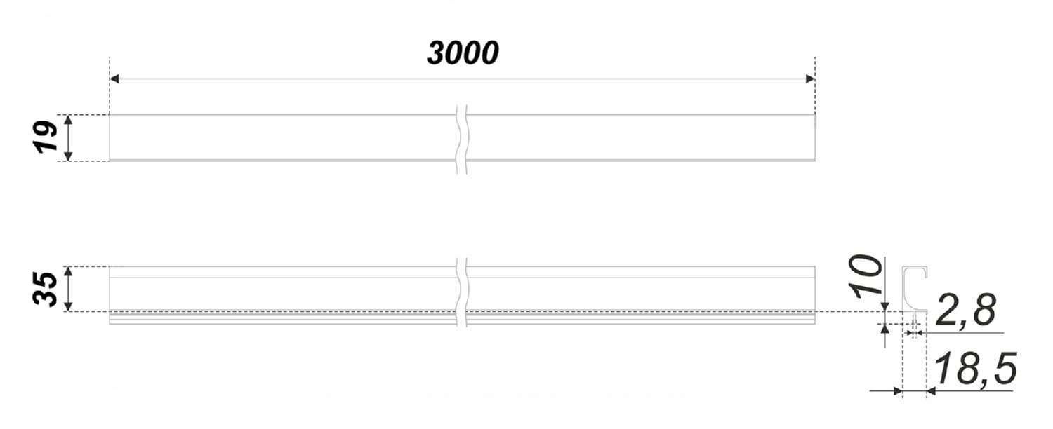 Мебельная ручка С-LINE, 3000 мм, SC - Сатиновый хром.