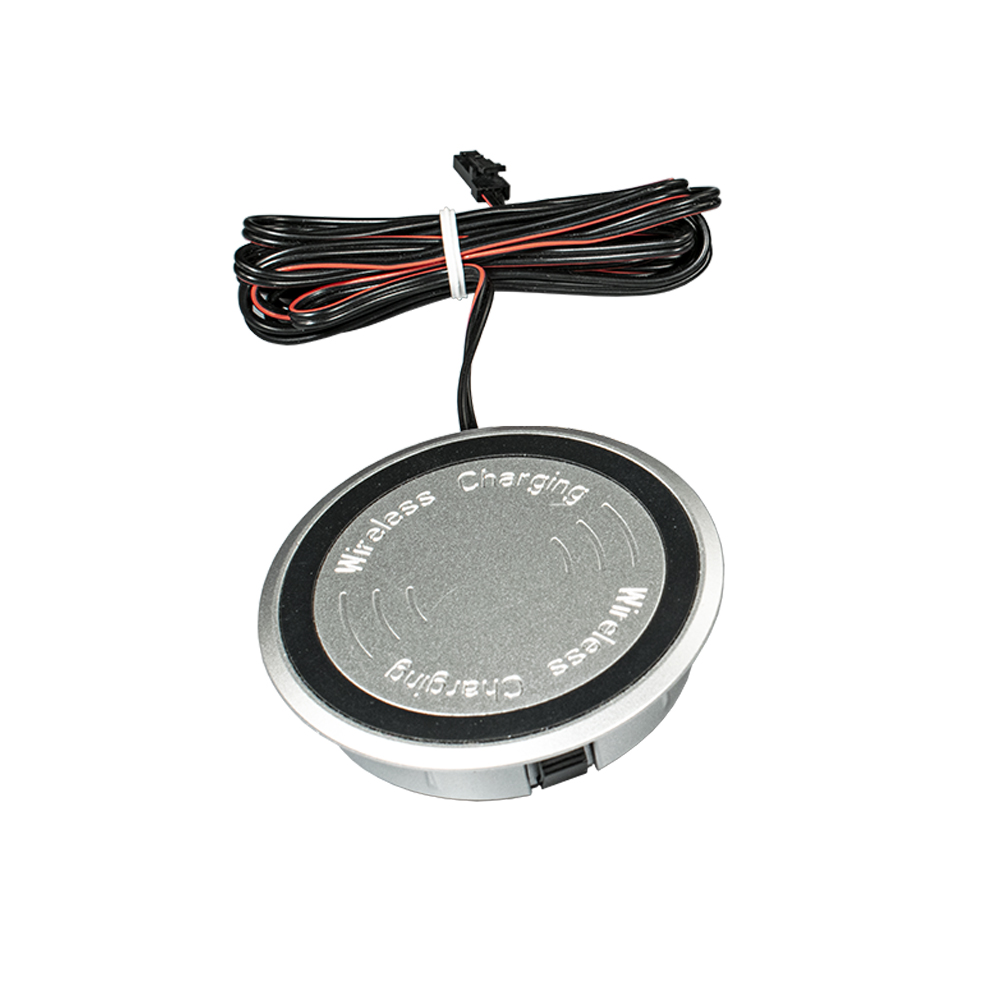 19.143.38.167 КСС Ист.пит.беспров.зарядка встр.D=70 х16мм,IP44, серебр,12В, 2А, провод 2м с коннект.