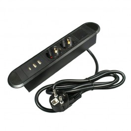 11.800.02.032 Встраиваемый блок розеток OPTIMA черный, 2хUSB A+USB C 5В, 3А, с нажимным выключателем