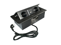 11.800.02.046 Бл.роз.выдв.гориз,2роз.EURO,USB A+USB С с быстрой заряд. QC,250В,max2700Вт,корп.черн.