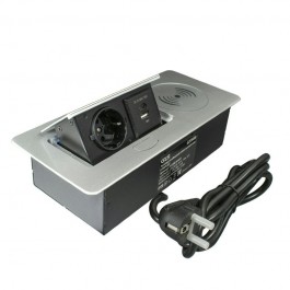 11.800.02.033 Розетка выдвижная Complex,горизонт.сереб.с беспров.зарядкой15Вт,USB-A+USB-C 5Вmax 3,6А