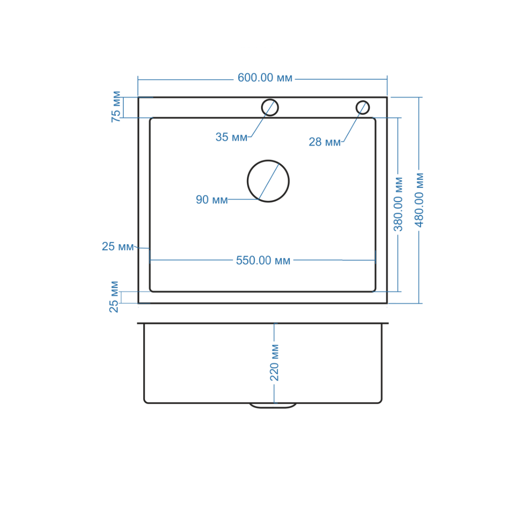60*48 Металлическая мойка графит AMALET