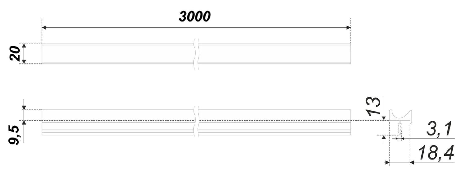 Мебельная ручка U-LINE, 3000 мм, BL - Матовый чёрный