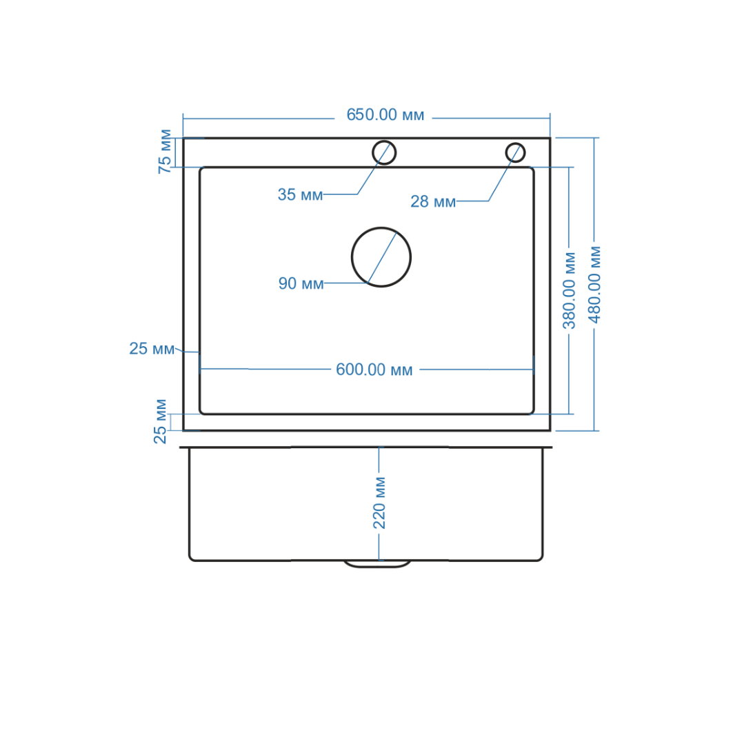 65*48 Металлическая мойка графит AMALET