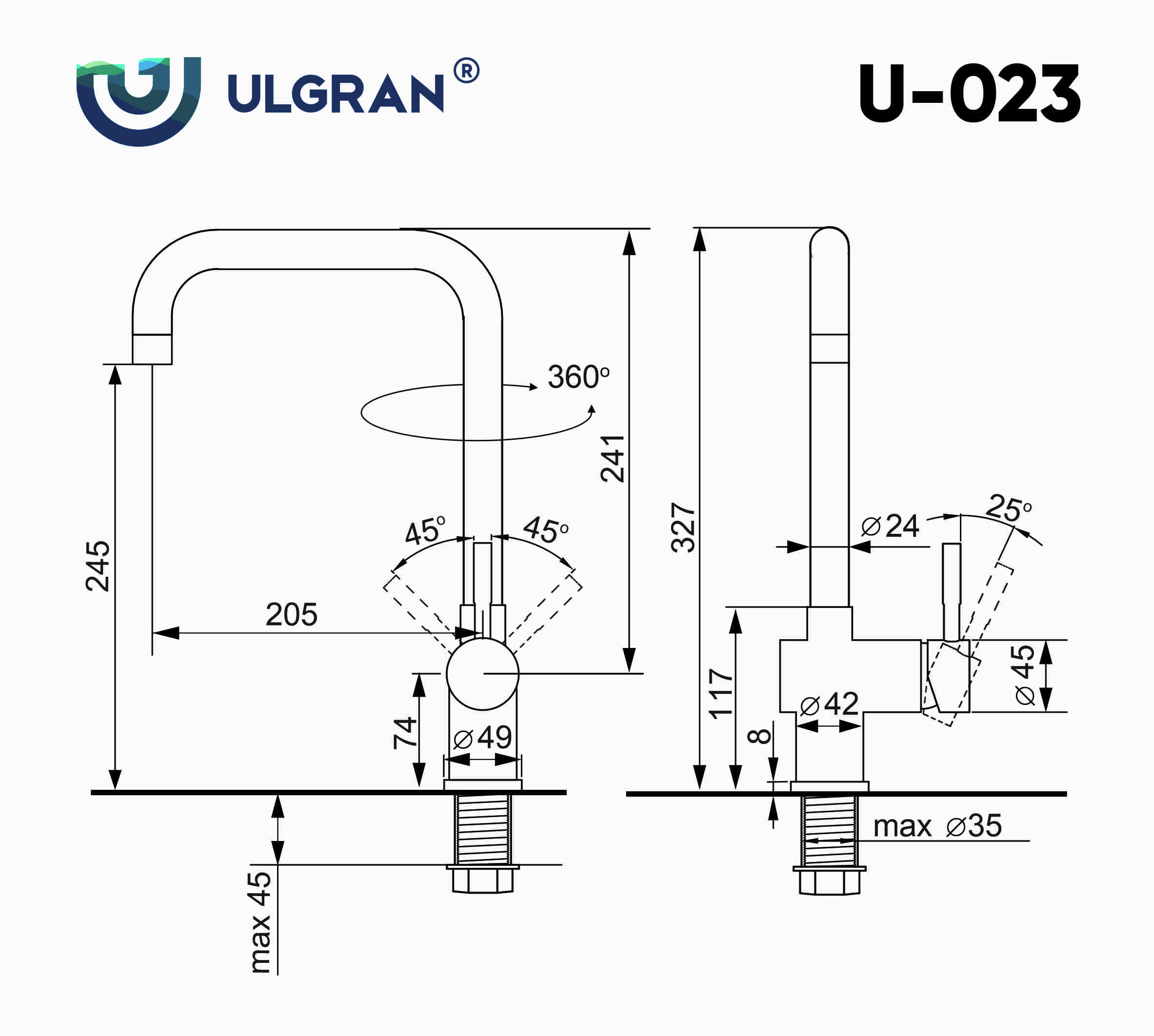 Смеситель Ulgran Серый