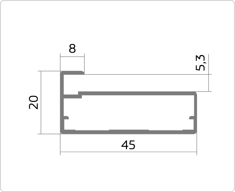 F1-33 Профиль фасадный хром мат. 6,0 м 45х20,5х20,3 мм (РОСЛА)