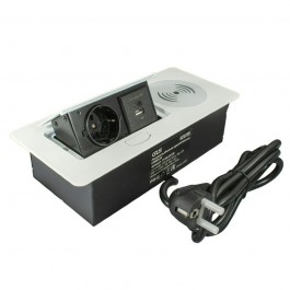 11.800.02.038 Розетка выдвижная Complex,горизонт. белая,с беспров.заряд.15Вт,USB-A+USB-C 5В max3,6А